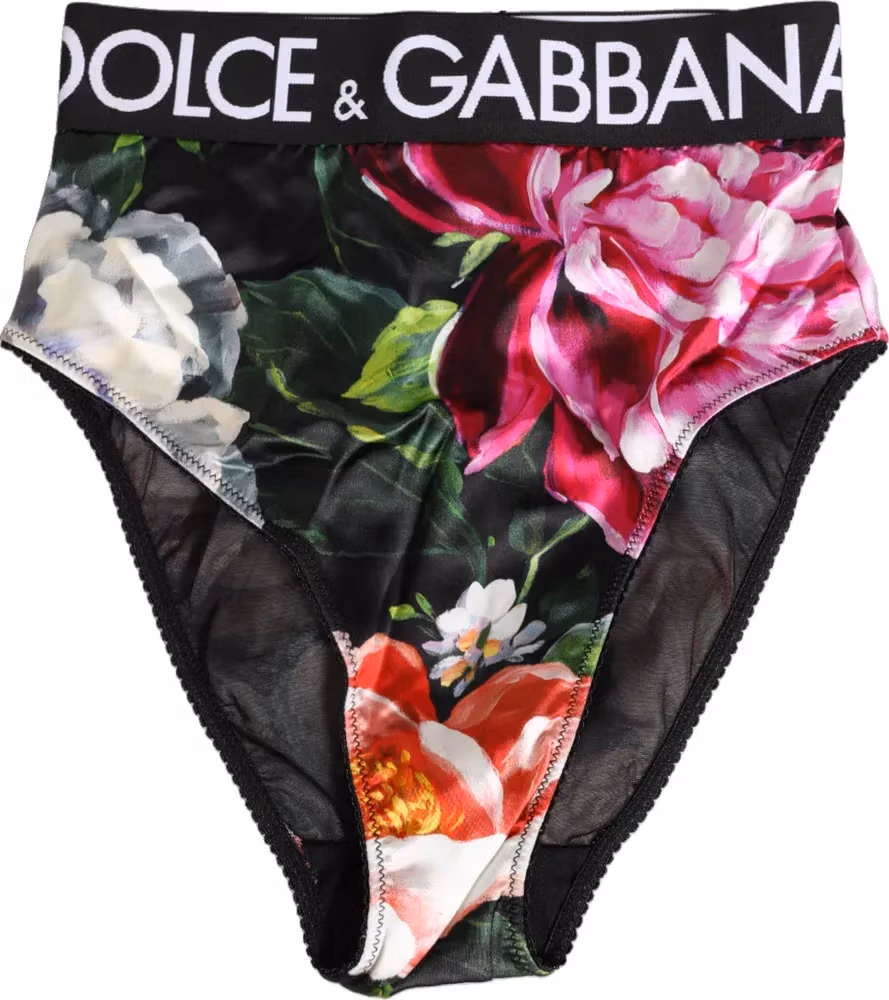 Dolce & Gabbana Black Floral Print High Waist Panty  Underwear