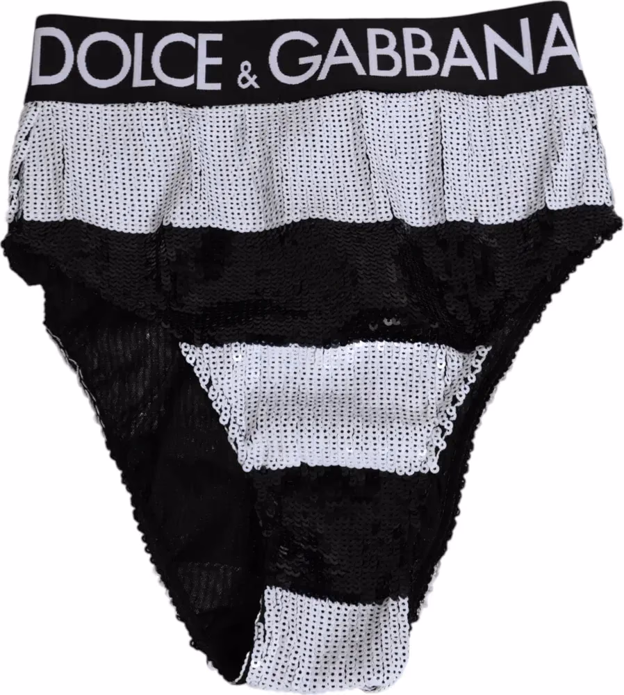 Dolce & Gabbana Black White Sequin High Waist Panty Underwear