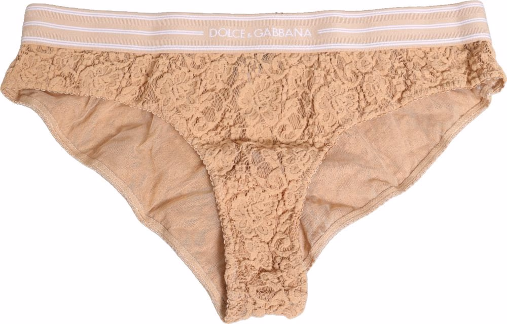 Dolce & Gabbana Beige Lace Nylon High Waist Panty Underwear