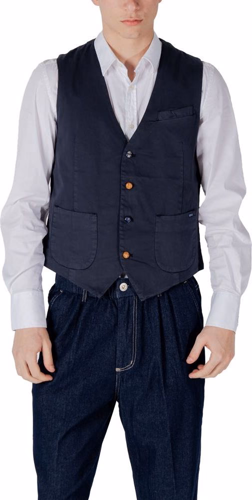 Gianni Lupo Blue Cotton Waistcoat