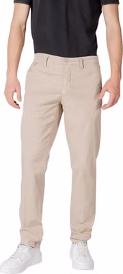 Beige Cotton Casual Pants