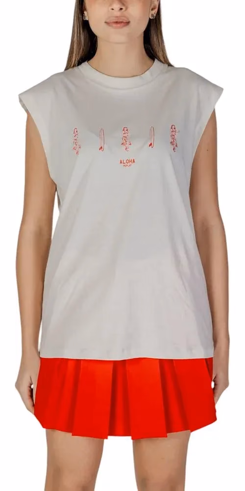 Replay Cream Cotton Tank Tops