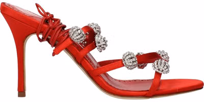Red Satin Stiletto Heel Sandals