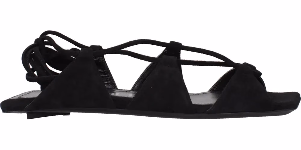 The Attico Black Leather Flat Sandals