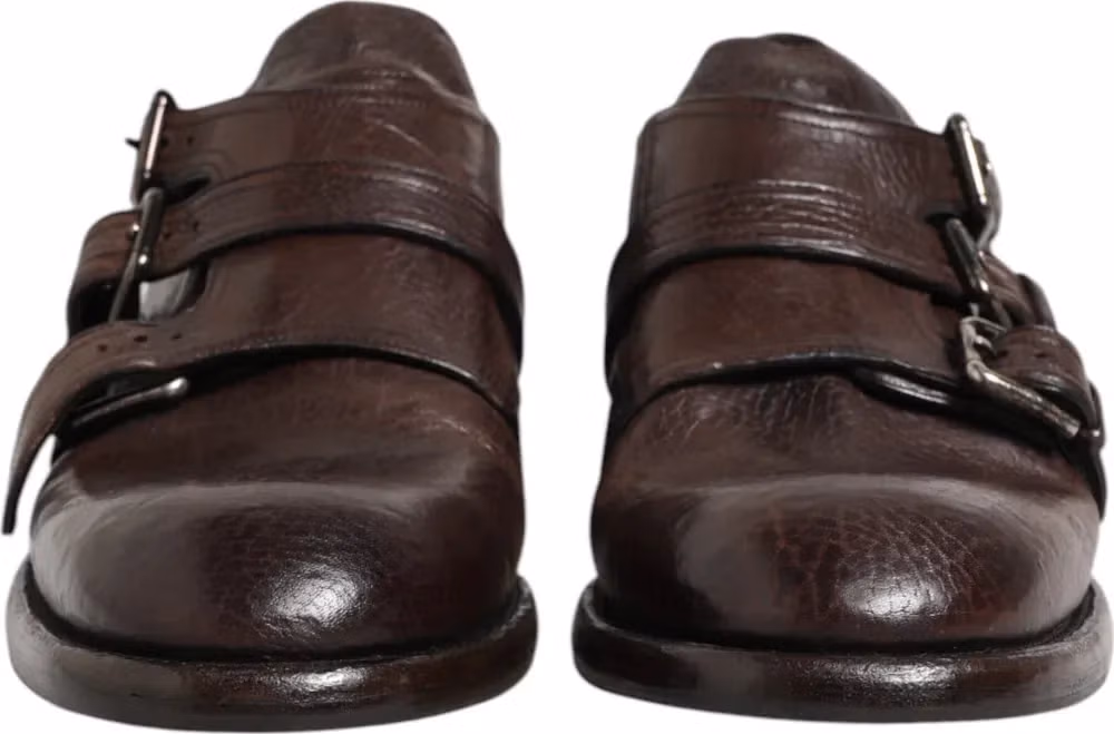 Dolce & Gabbana Brown Leather Monk Strap Formal Derby Shoes