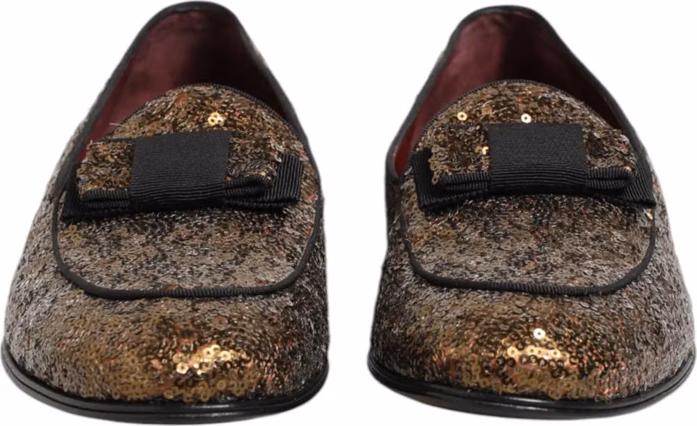 Dolce & Gabbana Gold Sequined Slip On Loafers Men Dress Shoes
