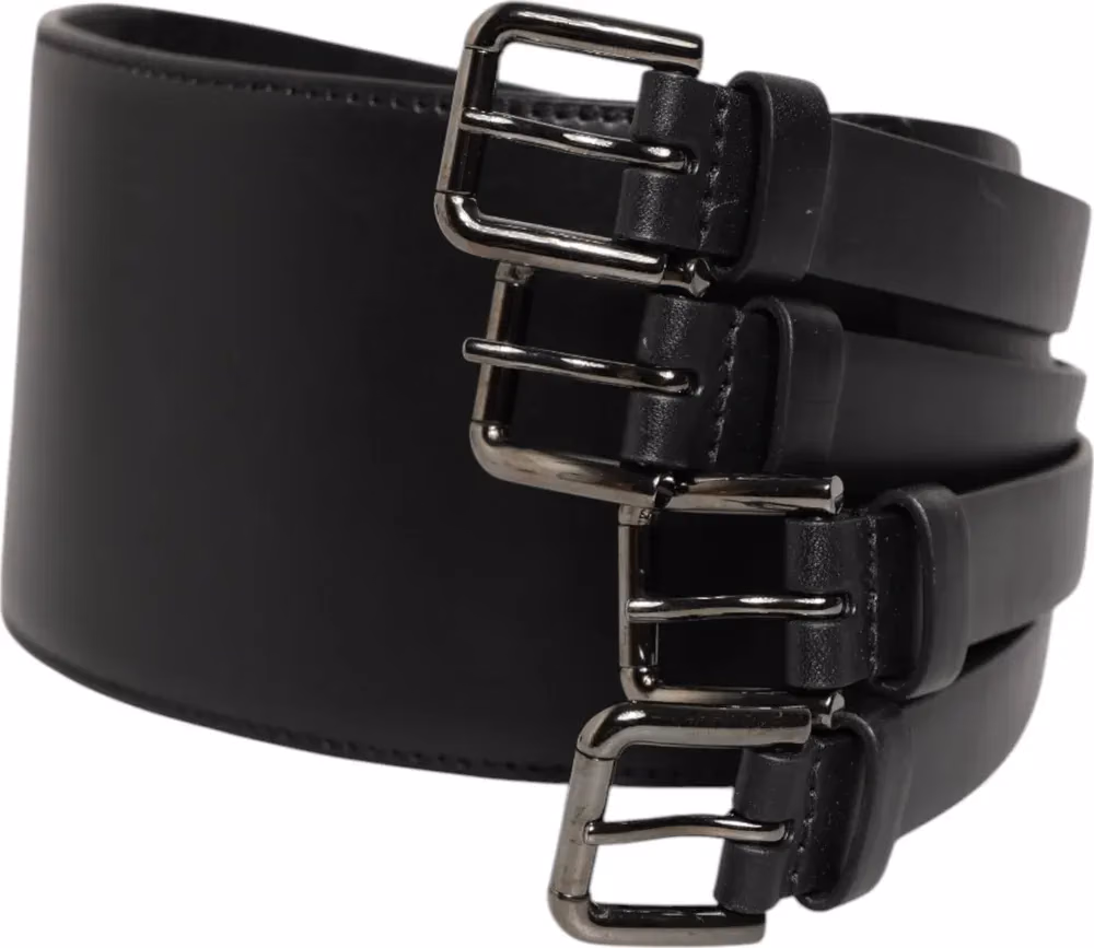 Dolce & Gabbana Black Leather 4-Strap Metal Multi-Buckle Belt