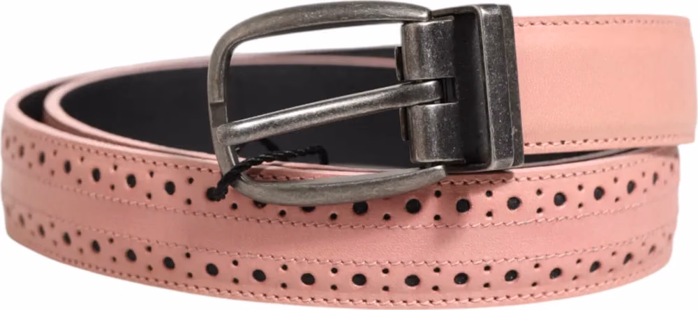 Dolce & Gabbana Pink Leather Perforated Detailing Buckle Belt