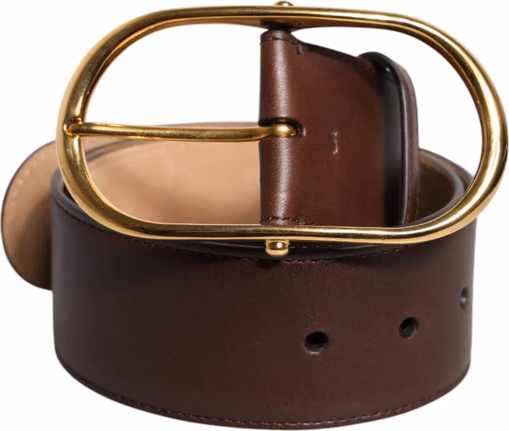 Dolce & Gabbana Brown Leather Classic Metal Oval Buckle Belt