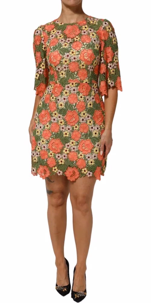 Dolce & Gabbana Multicolor Floral Embroidery Aline Mini Dress