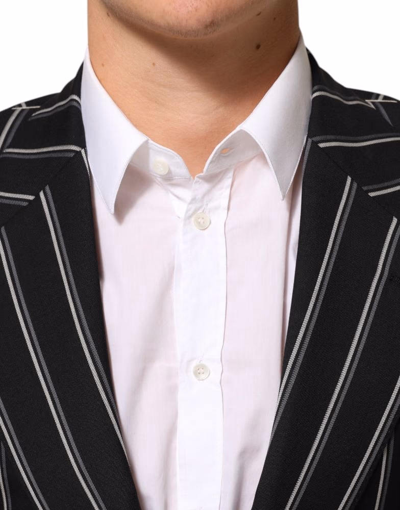 Dolce & Gabbana Dark Gray Stripes SICILIA 1 Button Suit Blazer