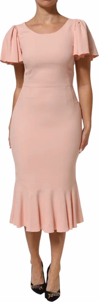 Dolce & Gabbana Pink Viscose Short Sleeves Sheath Midi Dress