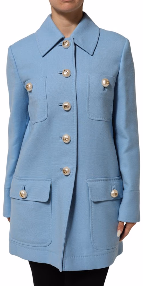 Dolce & Gabbana Blue Buttoned Down Trench Coat Jacket