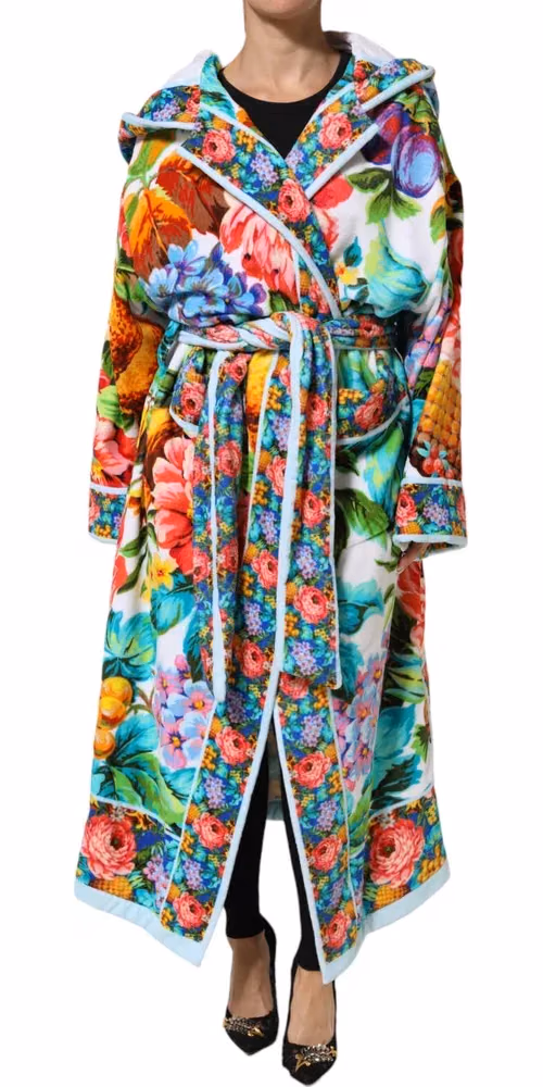 Dolce & Gabbana Multicolor Floral Print Belted Bathrobe Coat Jacket
