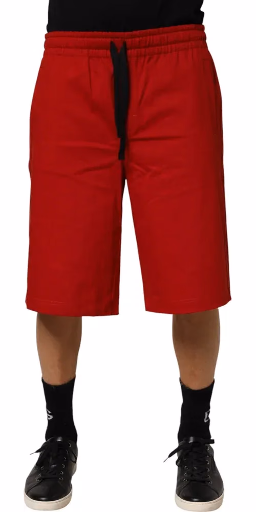 Dolce & Gabbana Red Cotton MidWaist Drawstring Bermuda Pants