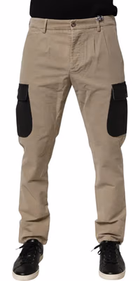 Beige Mid Waist Skinny Men Cargo Chino Trouser Pants