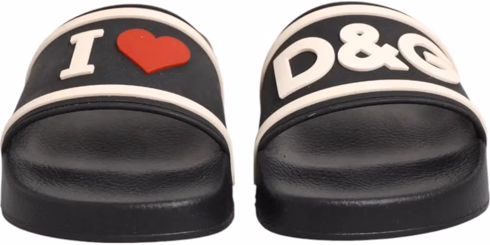 Dolce & Gabbana Black Rubber Slides Sandals Beachwear Shoes