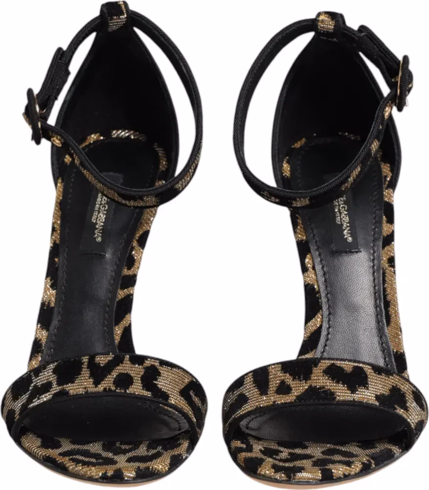 Dolce & Gabbana Gold Leopard Ankle Strap Heels Sandals Shoes