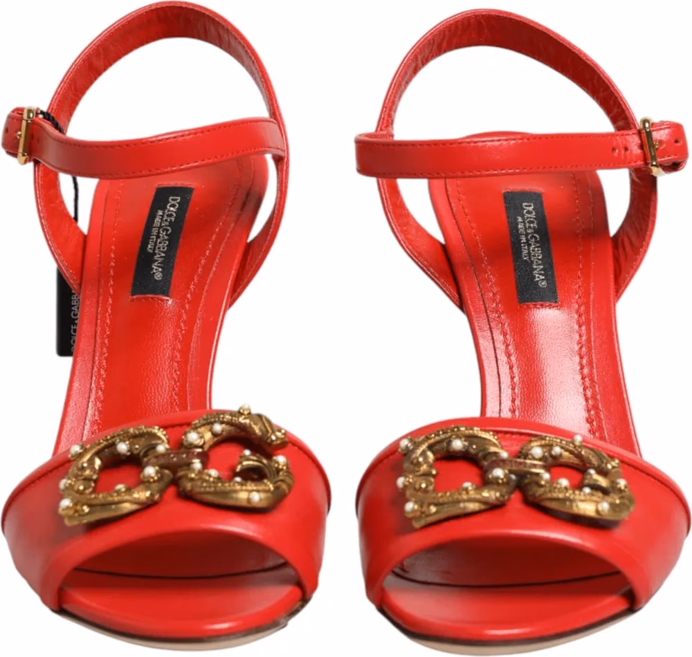Dolce & Gabbana Red Leather DG AMORE Heels Sandals Shoes
