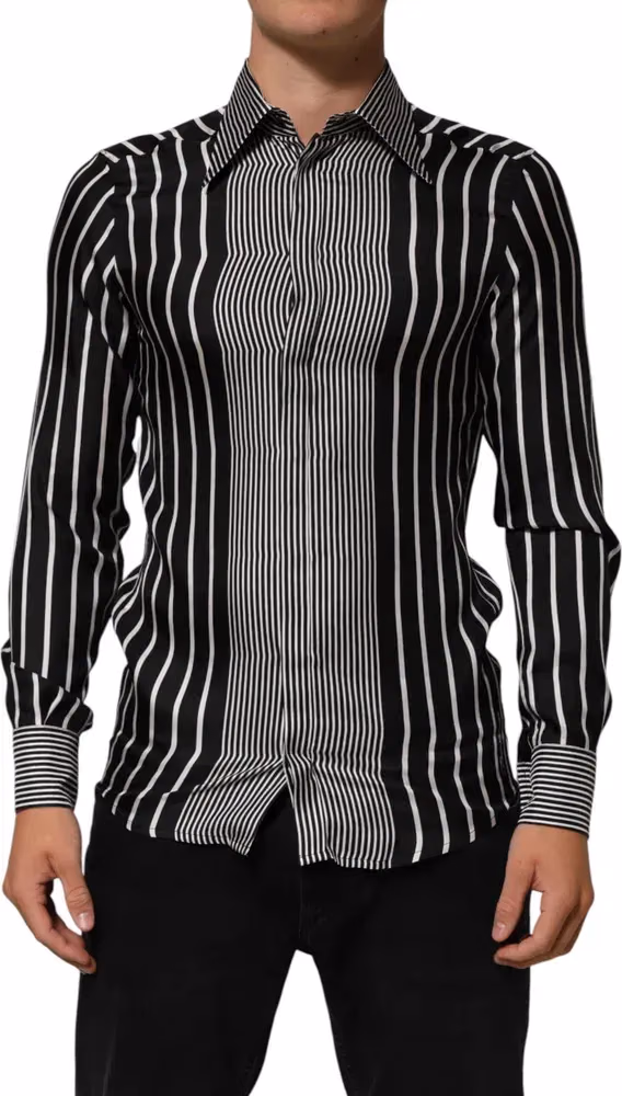 Dolce & Gabbana Black White Stripes Men MARTINI Dress Shirt
