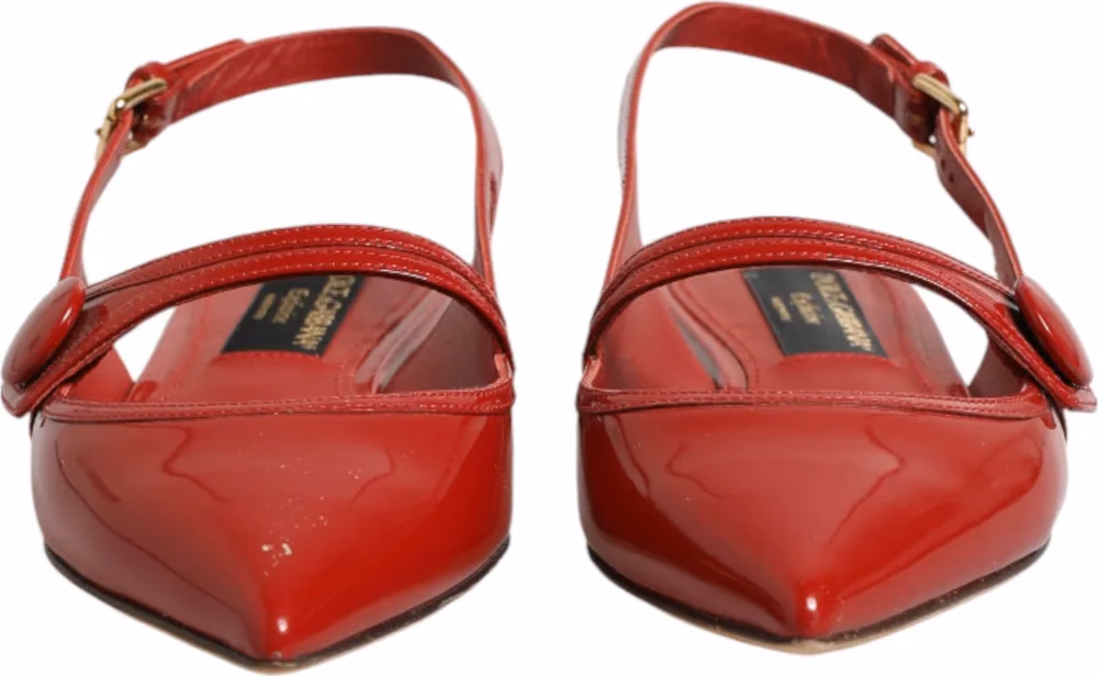 Dolce & Gabbana Red Leather Slingback Flats Sandals Shoes