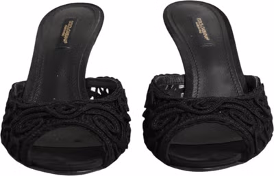 Black Embroidered Slip On Heels Slides Shoes