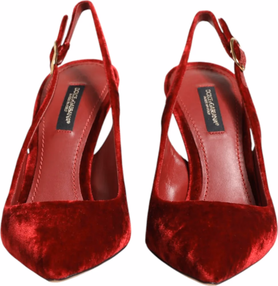 Dolce & Gabbana Red Suede High Heels Slingbacks Sandals Shoes