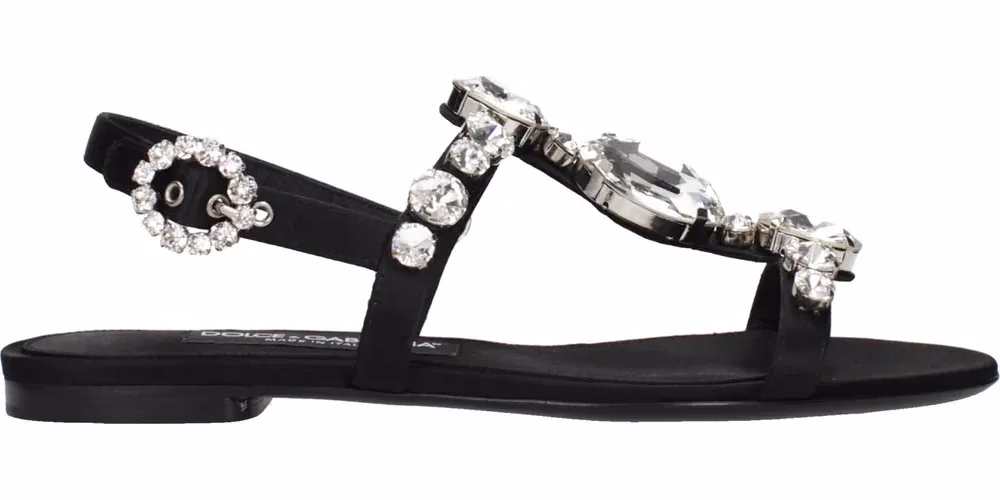 Dolce & Gabbana Black Satin Flat Sandals