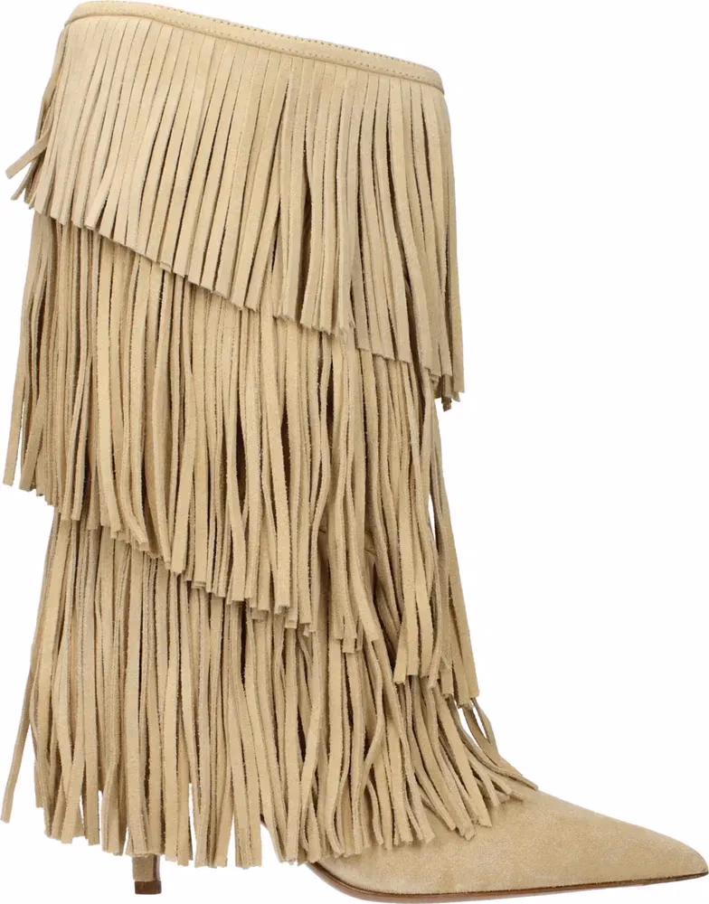 Paris Texas Beige Leather Flat Boots