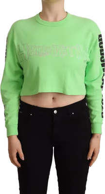 Mint Green Printed Long Sleeves Cropped Top Sweater