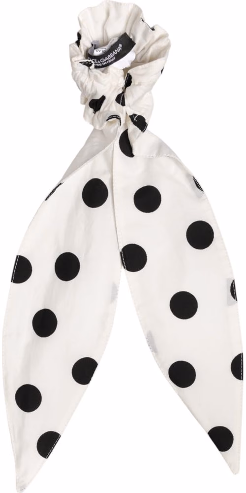 Dolce & Gabbana Scrunchie White Cotton Polka Dot Scarf Tie Accessory Hair