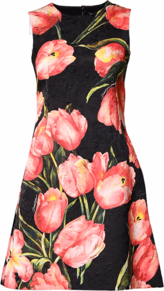 Dolce & Gabbana Black Floral Print Viscose A-line Mini  Dress
