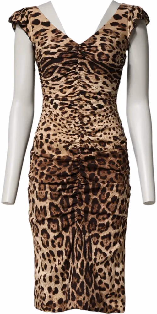 Dolce & Gabbana Brown Leopard Sleeveless Sheath Midi Dress