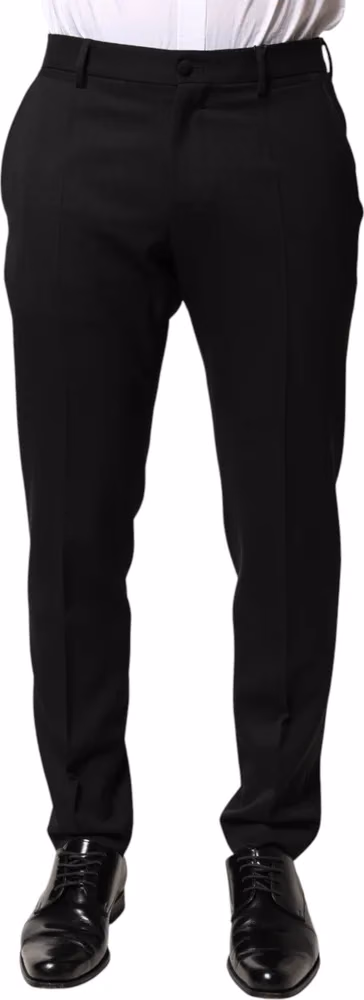 Dolce & Gabbana Black Wool Mid Waist Men Dress Trousers Pants