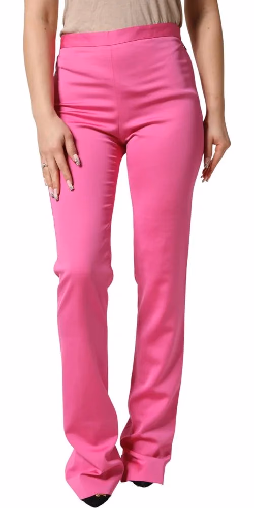 Versace Pink Viscose High Waist Straight Casual Trouser Pants