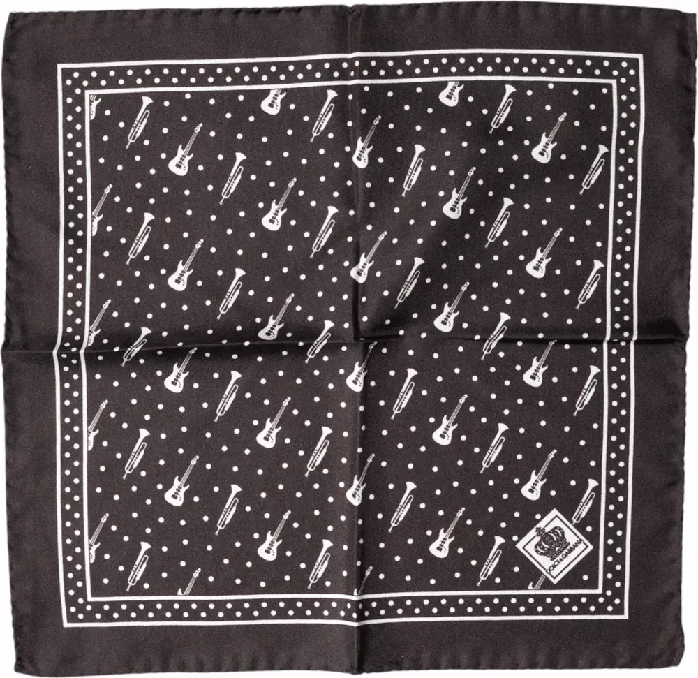 Dolce & Gabbana Black Guitar Trumpet Men Handkerchief Scarf