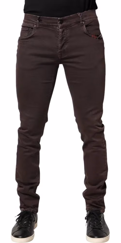 Daniele Alessandrini Brown Cotton Mid Waist Skinny Men Denim Jeans