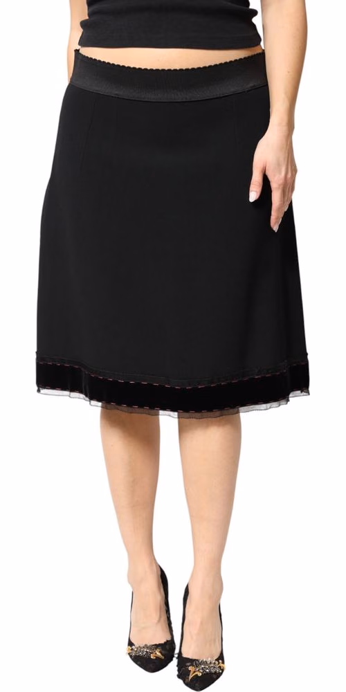 Dolce & Gabbana Black Mid Waist A-line Knee Length Skirt