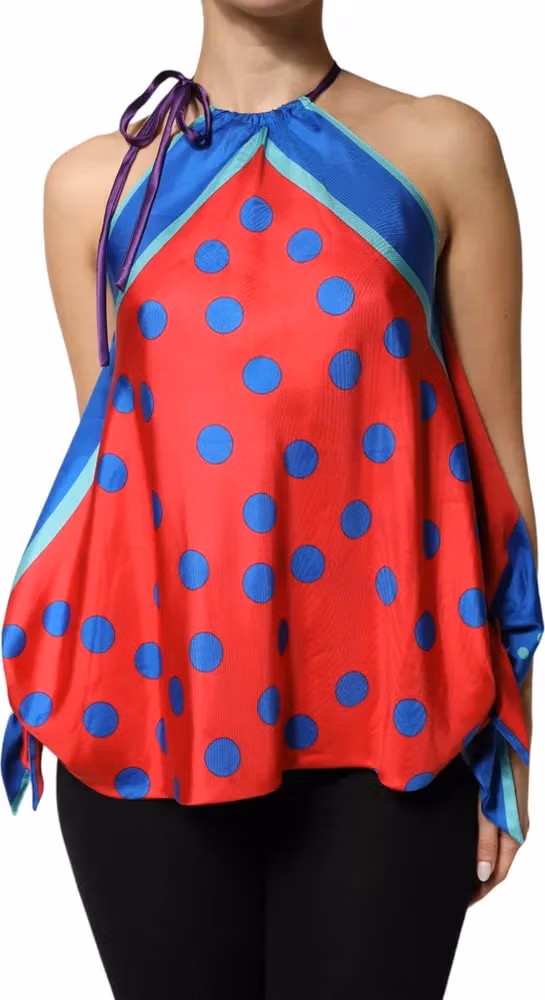 Dolce & Gabbana Multicolor Polka Dot Tie Halter Blouse  Top