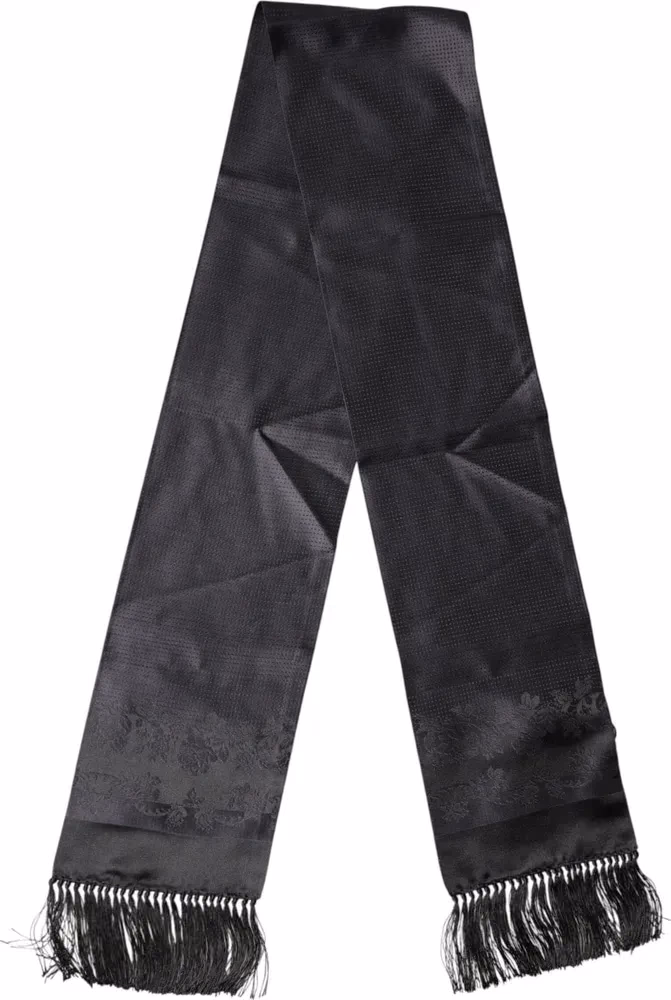 Dolce & Gabbana Black Satin Silk Fringes Neck Foulard Scarf